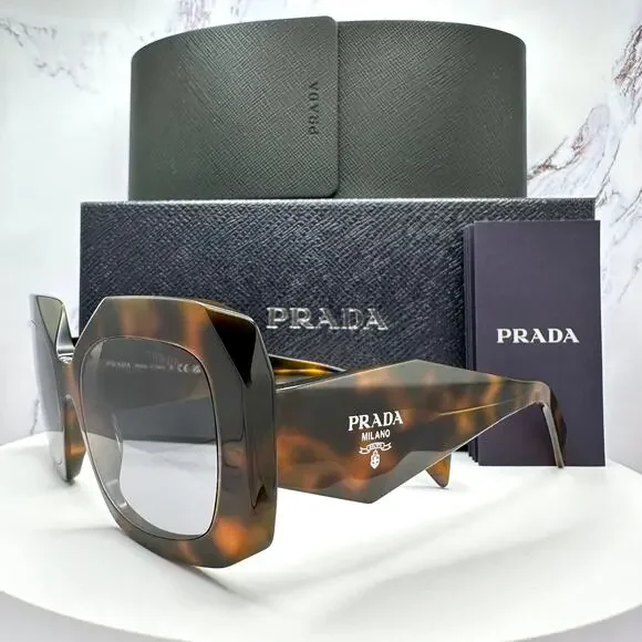 New PRADA Sunglasses Brown Juniper Tortoise Gray Lens Square - Picture 2 of 16